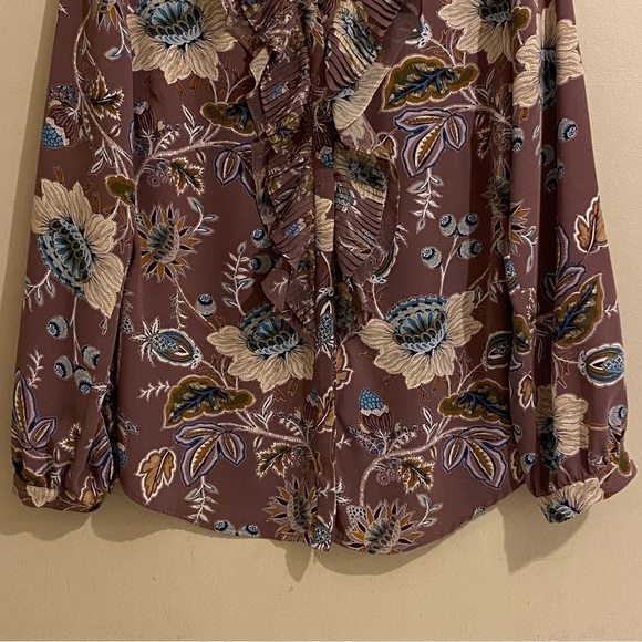 Chicos Shirt Womens Size 1 (S) Ruffle Front Button Up Blouse Rose Floral Top - Picture 3 of 11